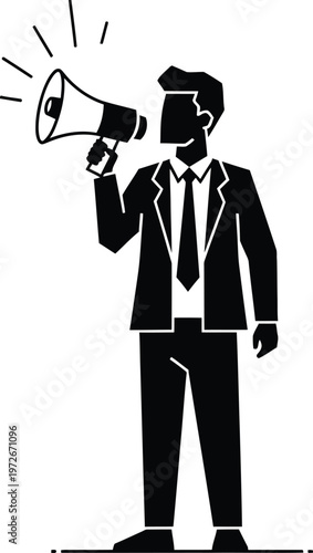 Businessman with megaphone icon with white background public relations