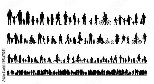 People silhouettes in elevation side view showcasing architecture | silhouettes of people in 2D | architectural drawing featuring people in section elevation view | characters in architectural