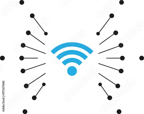 Wi fi symbol with connecting dots and lines with wifi signal internet acces