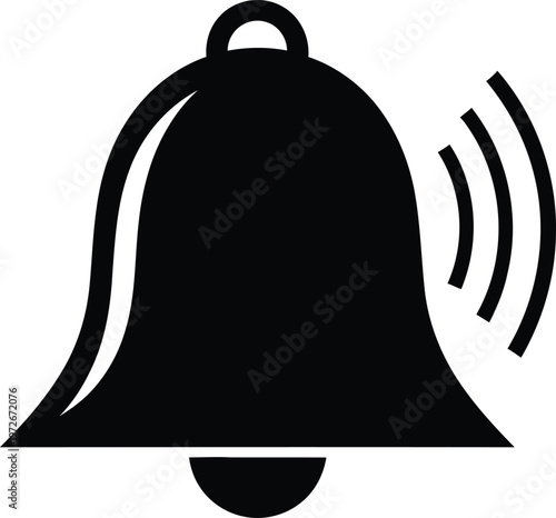 Black silhouette of a ringing bell with sound waves with sound wave