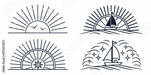 Four sunflower illustrations with varying petal patterns and details