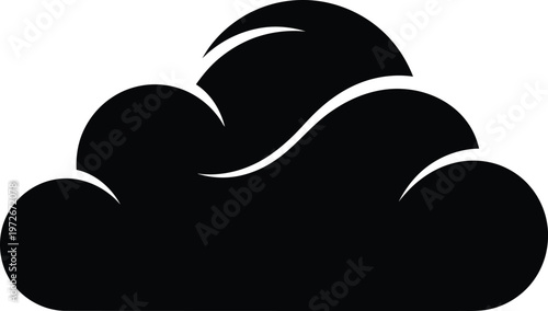 Black silhouette of a cloud with a sun partially visible with graphic represents