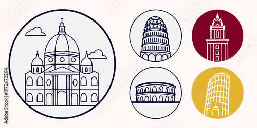 A vintage clock with red and black face alongside a yellow and black alarm clock