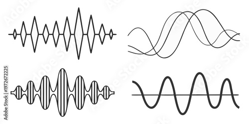 Illustration of various waveforms and sound vibrations in a technical diagram