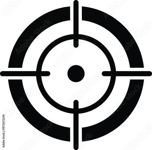 Black crosshairs target symbol on white background with a simple black