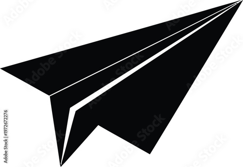 Black silhouette of a paper airplane with black and white