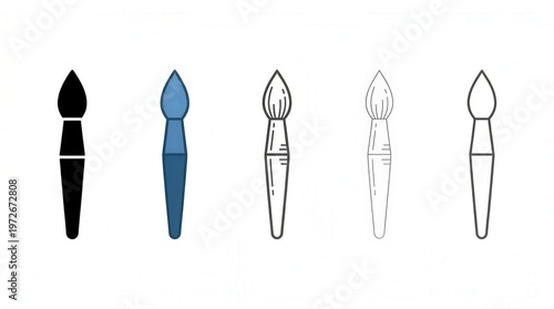 Vector Illustration of Paintbrushes in Various Styles for Artistic Design