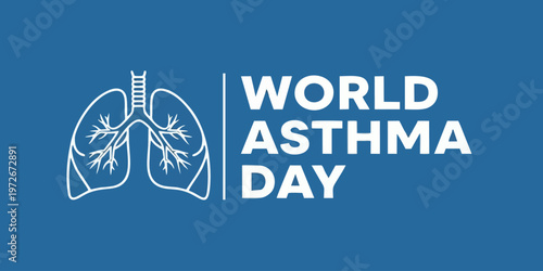 Global Asthma Awareness Illustration with Pulmonary System Icon on Blue Background