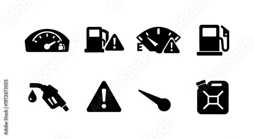 Dashboard Fuel Warning. Filled icon set of Dashboard Fuel Warning: vehicle dashboard, warning light, low fuel