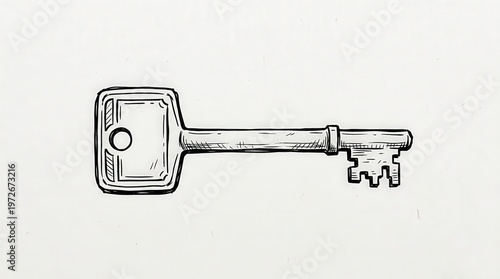 Vector Illustration of Old Classic Key in Minimalist Style for Security and Access Concept