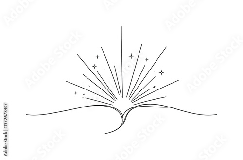 Radiant Rebirth Outline. "Light of Resurrection". Minimalistic one-line drawing radiant light emerging from