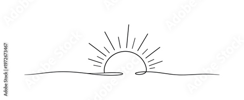 "Resurrection Light Concept". Minimalistic one-line drawing light breaking through a horizon line symbolizing