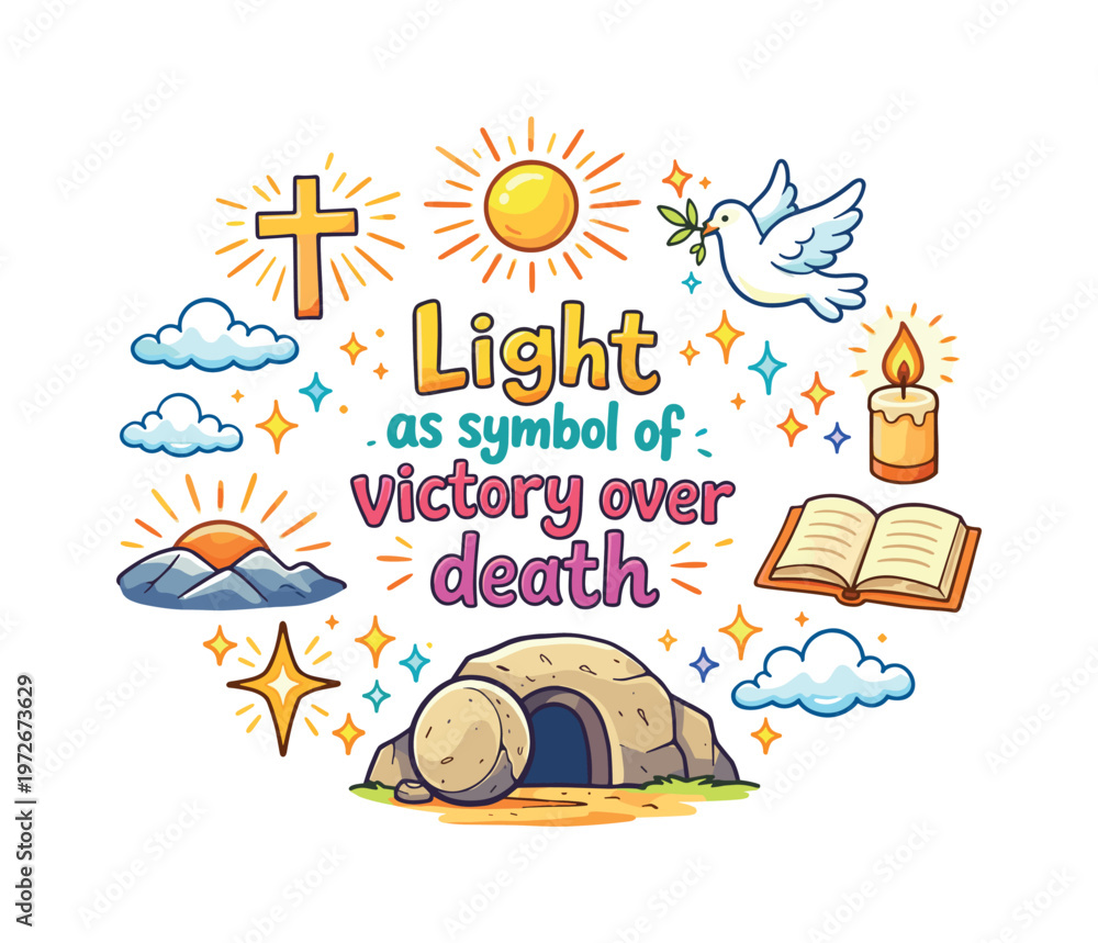 Naklejka premium Light as symbol of victory over death. Hand drawn illustration of Light as symbol of victory over death.