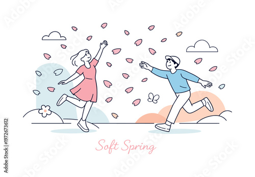 Spring Snowflakes Illusion. Spring snow illusion. A dreamy abstract scene where cherry blossom petals fall