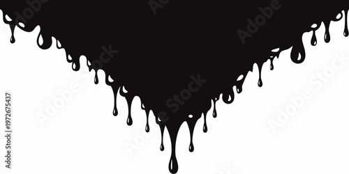 Abstract black ink drips and splatters against a stark white background