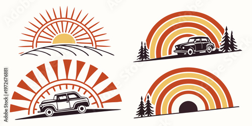 A vibrant sun and stylized fountain design with intricate patterns