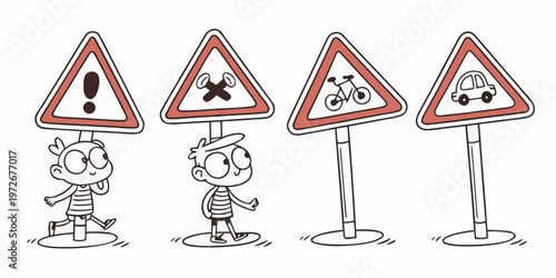 Three traffic signs warning of slippery road conditions