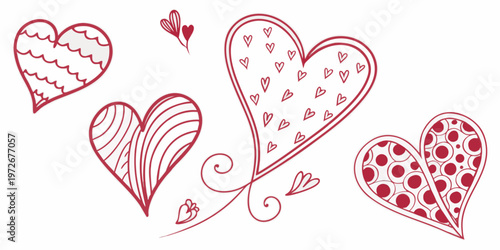 Colorful illustrations of hearts and flowers arranged in a decorative pattern