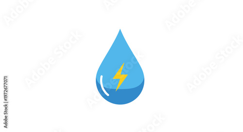 Hydropower Water Droplet with Lightning Bolt Icon on Isolated White Background