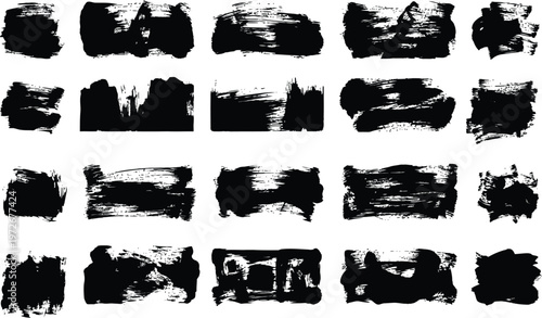 Collection of abstract black brush strokes and textures ideal for backgrounds and artistic designs