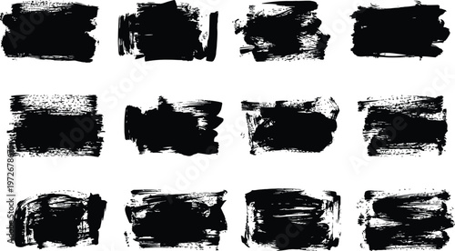 Abstract black brush strokes collection a variety of textural and dynamic ink wash shapes