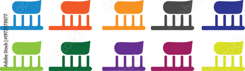 colorful toothbrush flat icon set in ten color variations for dental health hygiene app branding and ui design on white background
