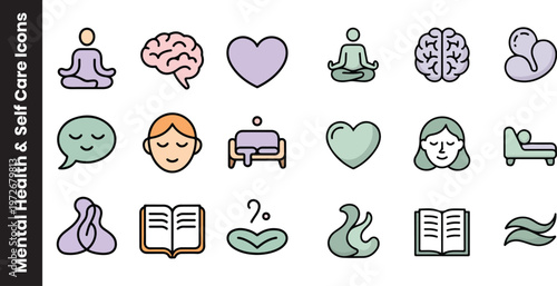 Mental health icons wellbeing therapy and mindfulness concepts