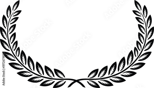 Vintage gold laurel wreath vector illustration featuring a decorative floral leaf pattern and ink quill feather drawing as a classic nature symbol element