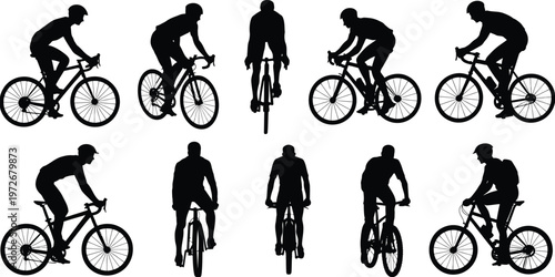 Vector illustration of a professional cyclist in helmet riding a mountain bike for extreme sports action and exercise