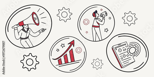 A collection of simple line drawings representing various types of food