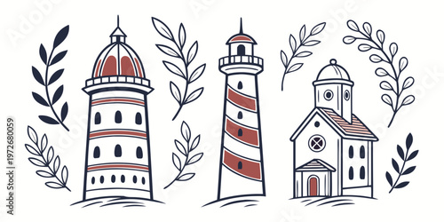 Hand-drawn illustrations of various ancient architectural styles