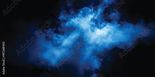 An ethereal cloud of vibrant blue smoke swirling against a solid pitch black background texture