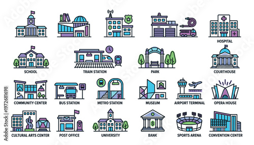 Collection of various building types and structures.