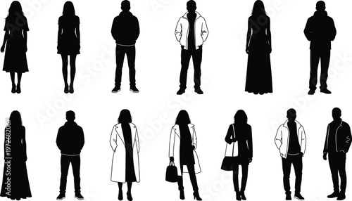 Silhouettes of people, business attire, corporate diversity, office lifestyle, teamwork, leadership, collaboration, success, unity, workplace culture, professional fashion, modern career