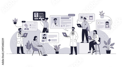 A minimalist illustration of a professional in a lab coat, exuding confidence. Perfect for marketing health services, science articles, or websites ne