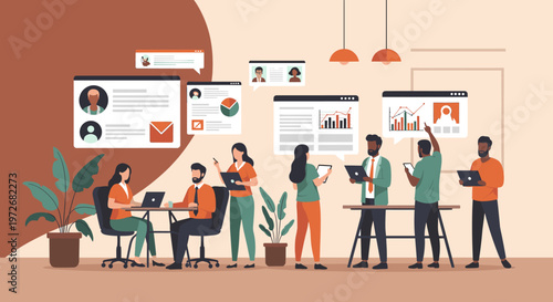 A minimalist illustration of a lush indoor plant in a brown pot, creating a calming and inviting atmosphere. Ideal for website backgrounds, home decor