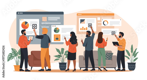 A cheerful scene depicting a person tending to a potted plant. Perfect for illustrating themes of wellbeing, home life, or sustainable living and life