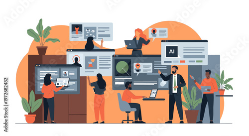 A calming illustration depicting a person near a potted plant. Ideal for content about wellbeing, mindfulness, biophilic design, or creating a peacefu