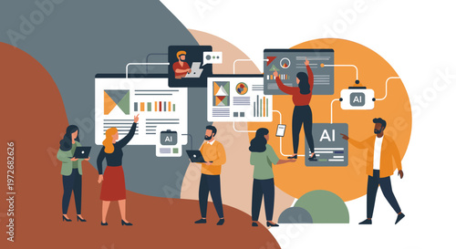 A stylish illustration of a businesswoman reviewing information on a tablet. Perfect for articles about modern work, technology, or digital solutions.