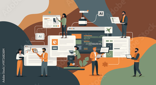 A focused businesswoman is depicted using a printer, suggesting efficiency and modern office life. Ideal for corporate communication, workflow visuals