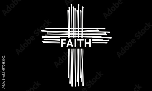 Minimalist graphic illustration of a Christian cross with FAITH message for spiritual design.