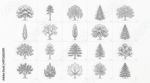 Vector Illustration Of Tree Growth Stages In Line Art Style