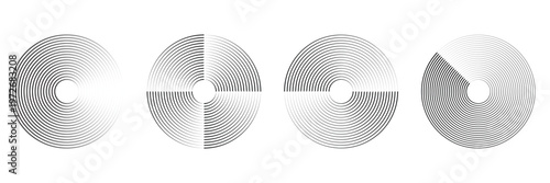 Concentric circle. Circular line pattern. Radial fade wave for sound, swirl, radio and sonar. Abstract concentric graphic icon. Geometric centric effect. Vector.