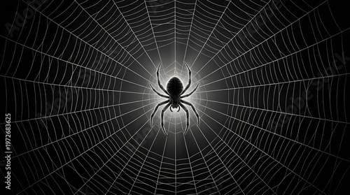 Close-Up Photo of Spider in Web at Night with Dark Background and Mystical Atmosphere