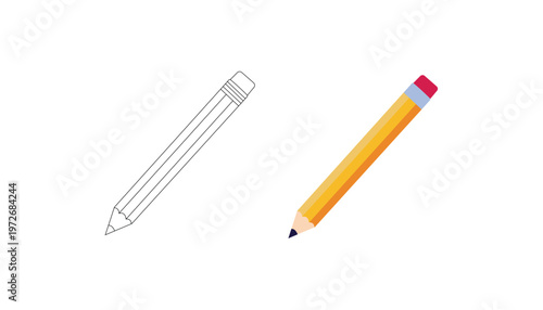 Pencil Outline and Colored Pencil Illustration Set