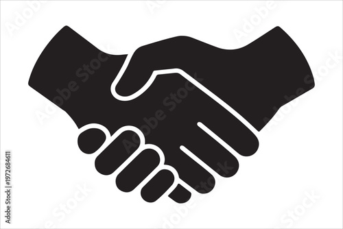 Solid black handshake icon silhouette for business agreement and trust, Handshake icon and logo silhouette, Business agreement handshake silhouette vector business agreement partnership icon design
