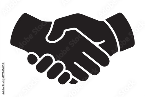 Solid black handshake icon silhouette for business agreement and trust, Handshake icon and logo silhouette, Business agreement handshake silhouette vector business agreement partnership icon design

