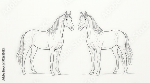 Vector Illustration Of Two Elegant Horses Facing Each Other in Artistic Style