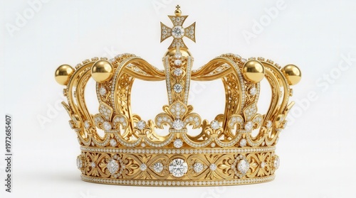 Elegant Gold Crown with Diamonds and Jewels in Regal Style for Royalty and Luxury Events