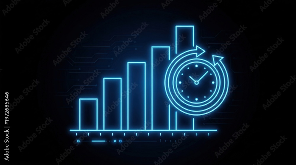 Naklejka premium Futuristic Digital Data Growth and Time Progress Visualization in Neon Style